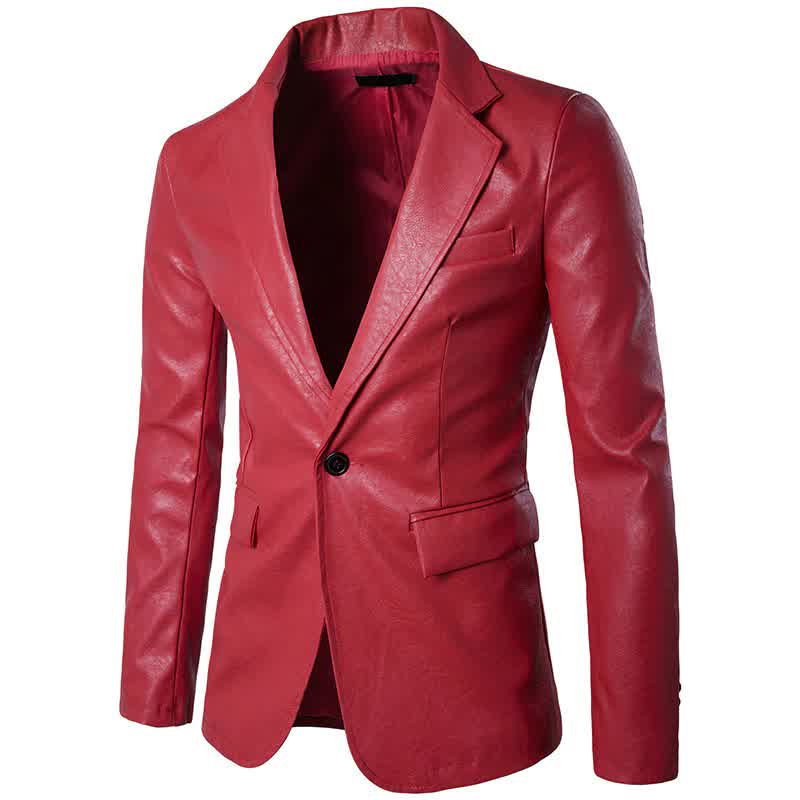  Male Slim High End Red Jacket Men Fashion Long Sleeve Formal Outerwear Faux Leather Spring Plus Size Coat Hot Sale 